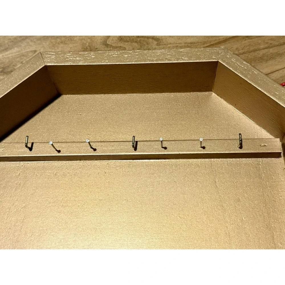 Vintage Italian Gold Mirror Jewelry Box Octagon Wall Cabinet Hidden Key Holder